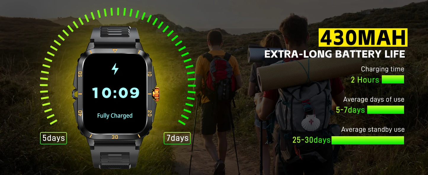 Smart Watch 3ATM Waterprf 1.96" IPS Screen KT71 Men 100+ Sport Mode Heart Rate Blood Pres. Bluetooth