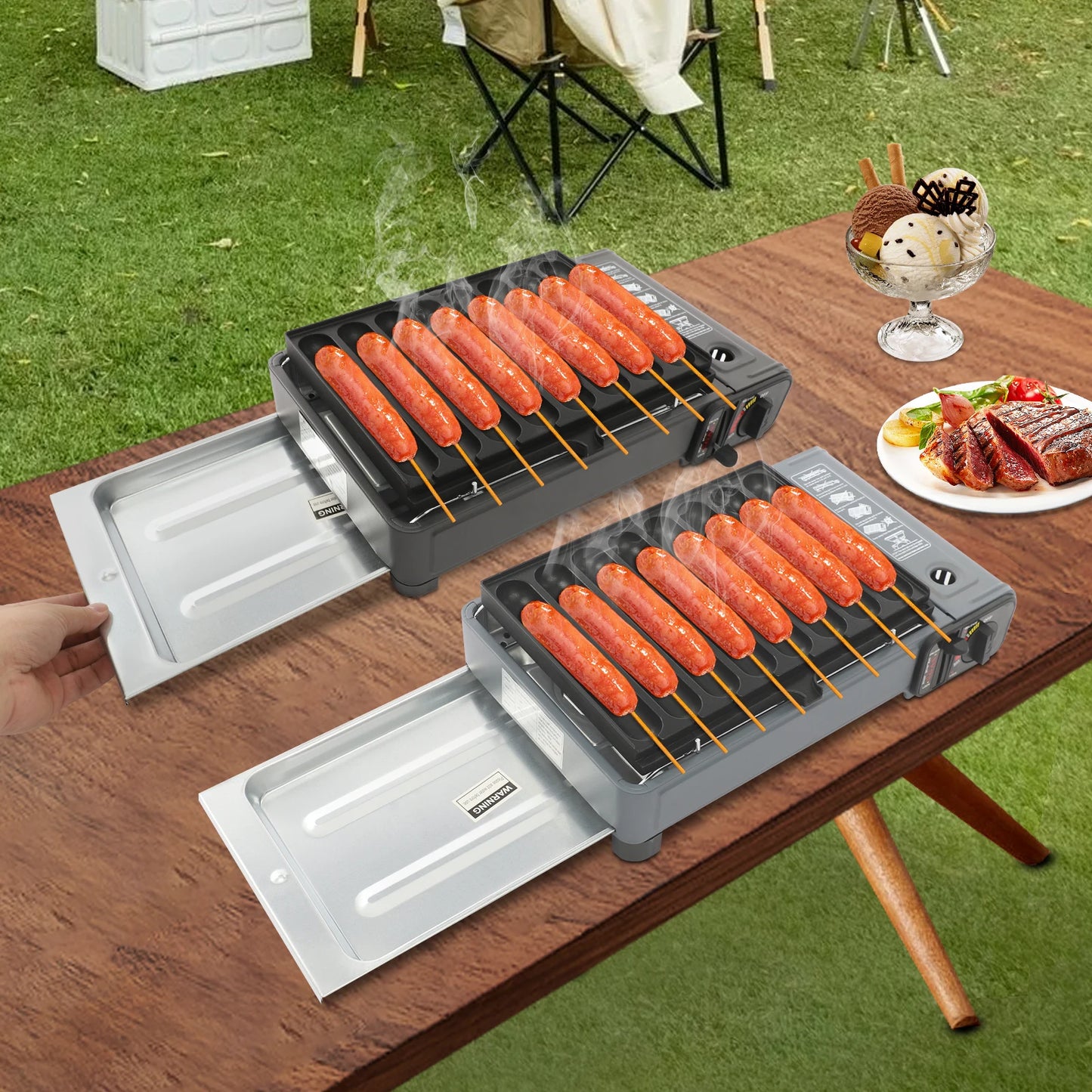 Gas Grill Stove,Sausage Grill Plate,Plastic Box Portable Camping Butane Stove Adjustable Flame