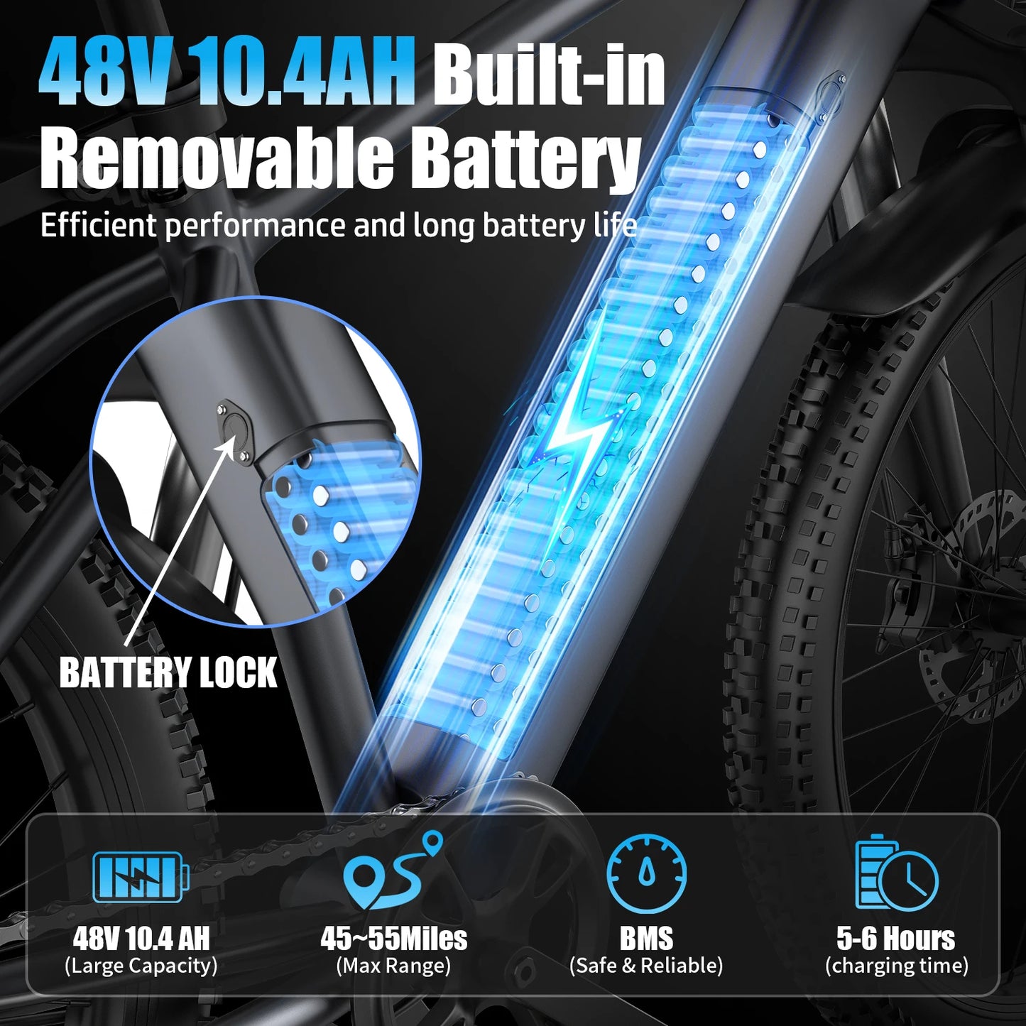 Electric Bike,Adults - 26”Fat Tire, Peak 1000W Motor, 7 Speed ,48V10AH Detachable Battery