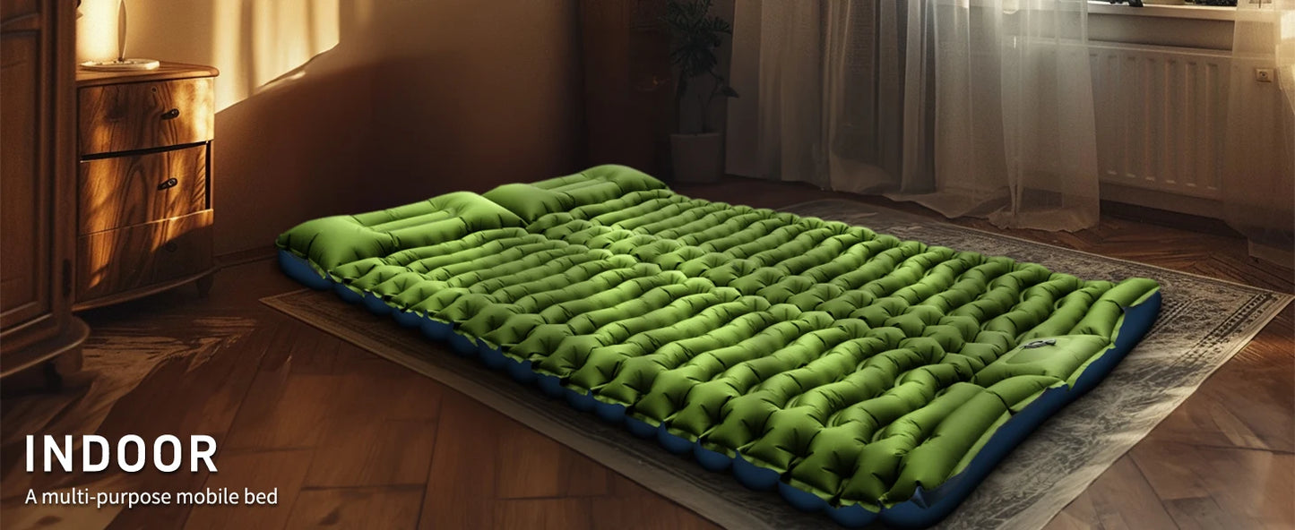 Double Sleeping Pad 4" Thick for 2 Person, Pillow Built-in Foot Pump Inflatable Backpacking Hiking