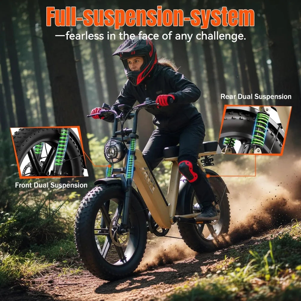 E- Bike, Adults 1500W Peak 20" Fat Tire All-Terrain, 60 Miles 28MPH E-Dirt Bike, Road Sand Mountain