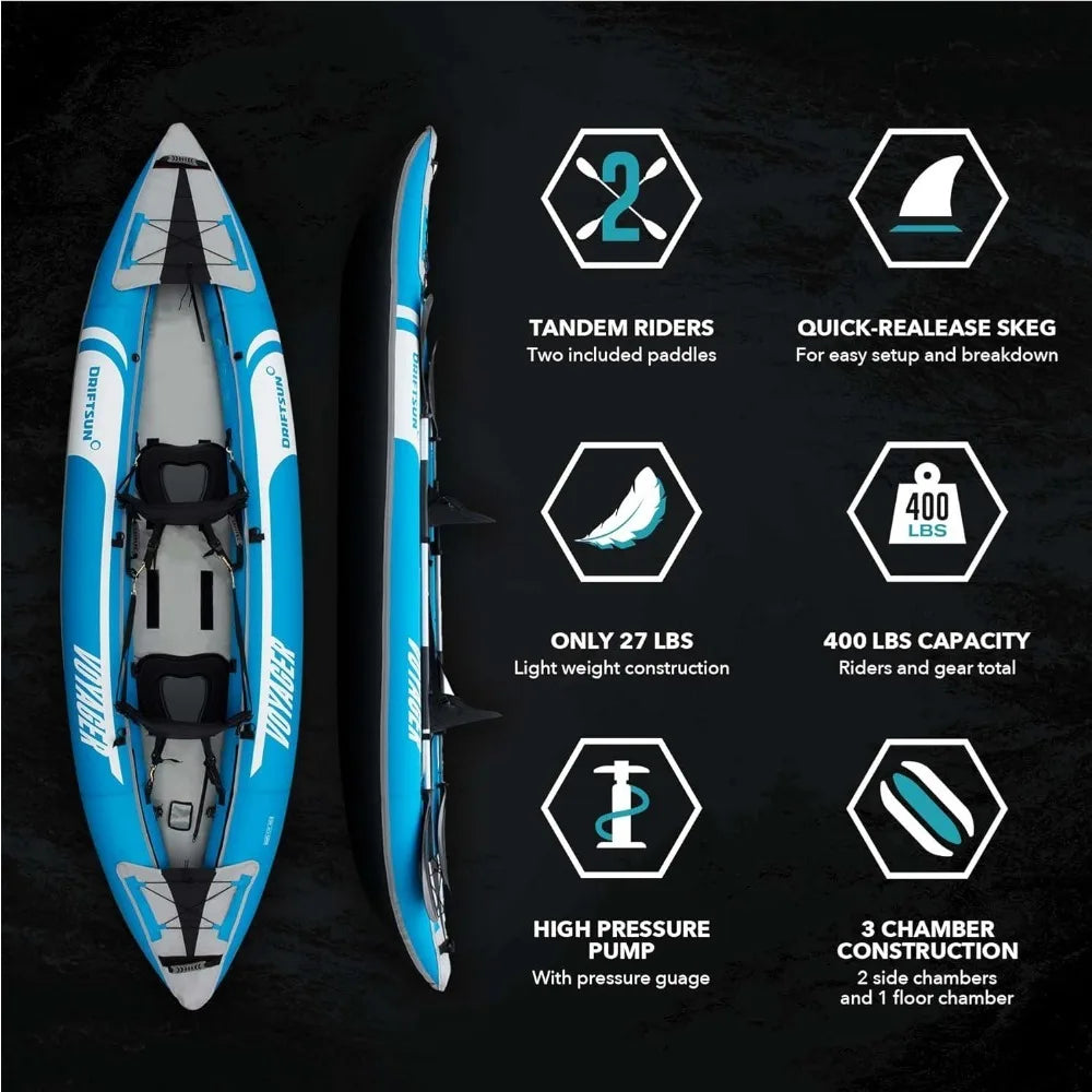 Voyager Inflatable Kayak 2 Person Tandem, Foldable for Adults Includes 2 Aluminum Paddles