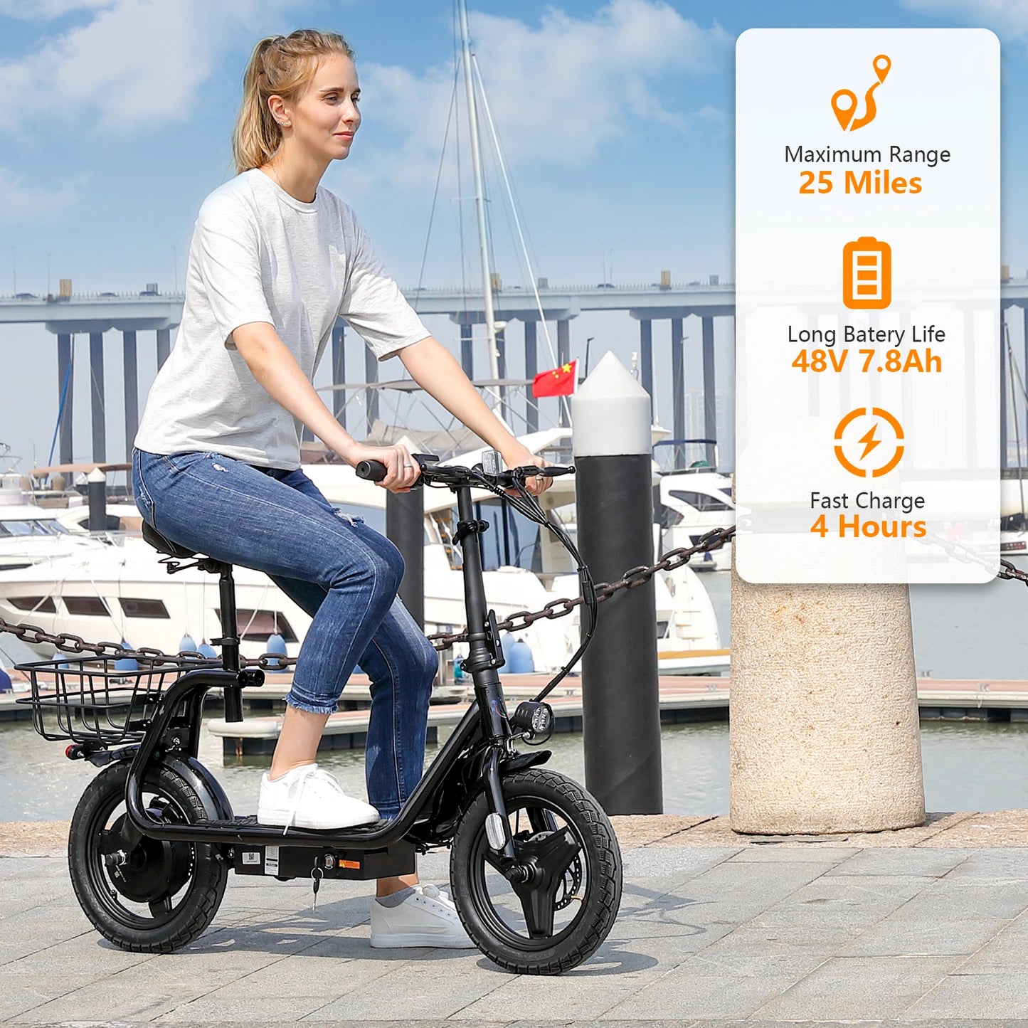 Peak 819W Electric Scooter 500W Motor W/ Seat 14" Tire, 30 Miles Ranges 20MPH Max Speed, to 300 LBS