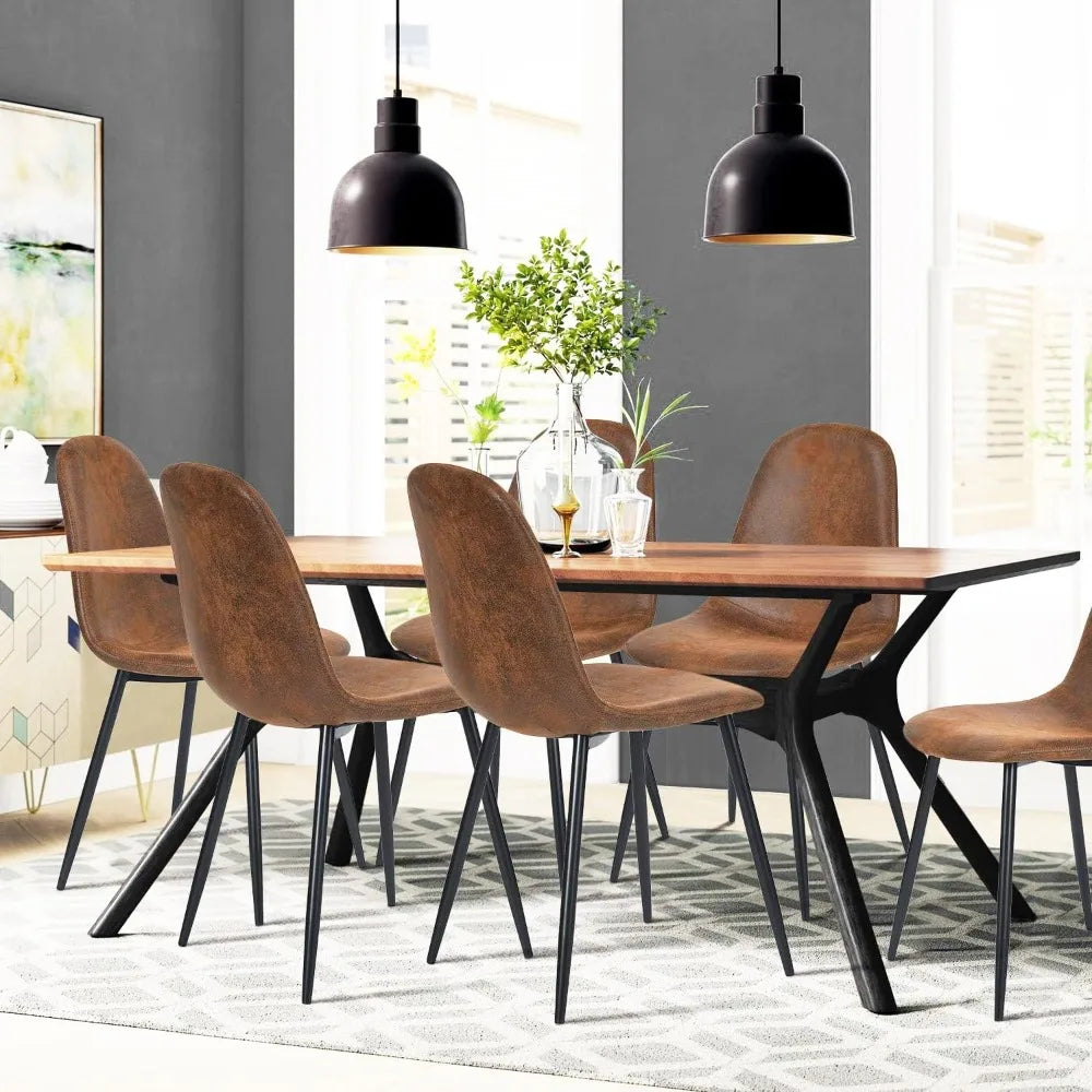 6 Dining Chairs, Fabric Suede,Kitchen Chairs Mid-Back with Metal Legs