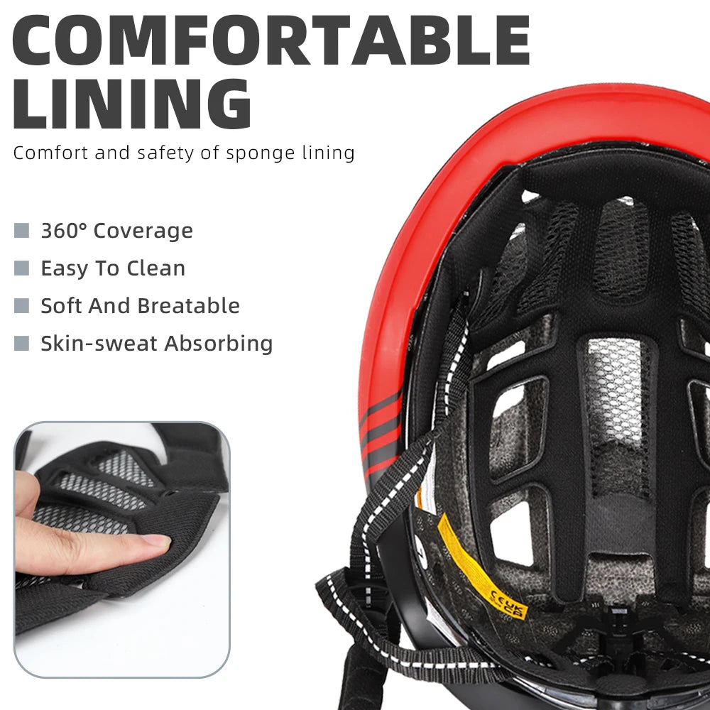 Safety Helmet,Men Women Visor Goggles LED Rear Light,Mountain,Bicycle  Racing Cycling Helmets
