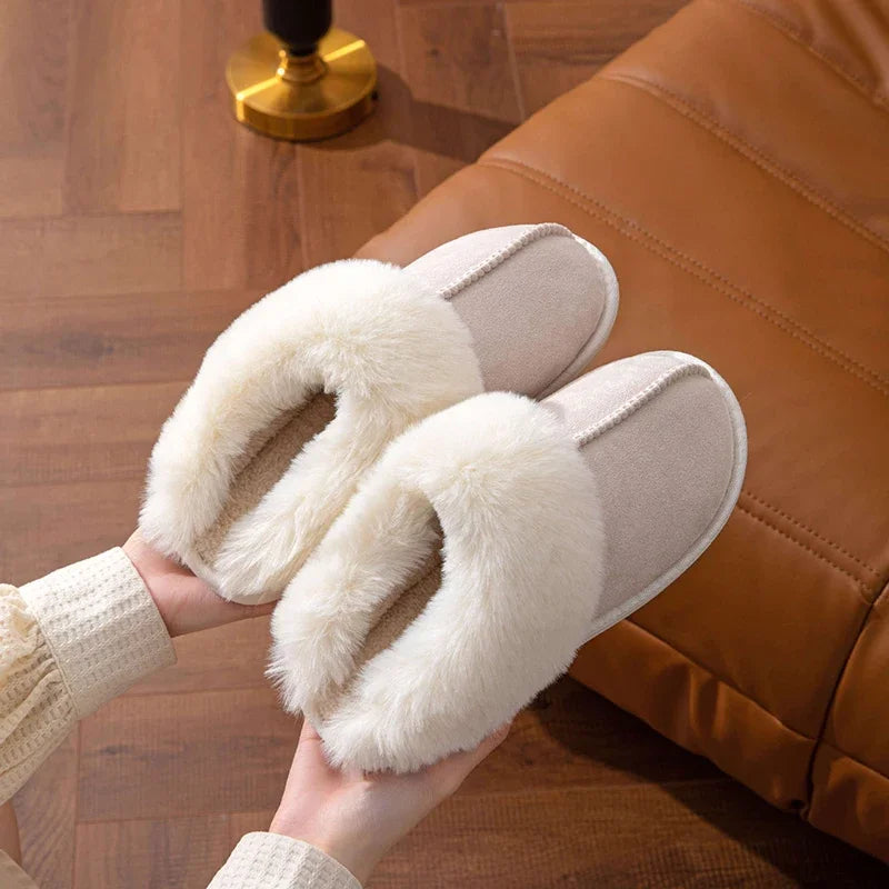 2025 Winter Warm Flat Fur Slippers Women Faux Suede  Slides Comfort Non Slip Indoor FloorCotton