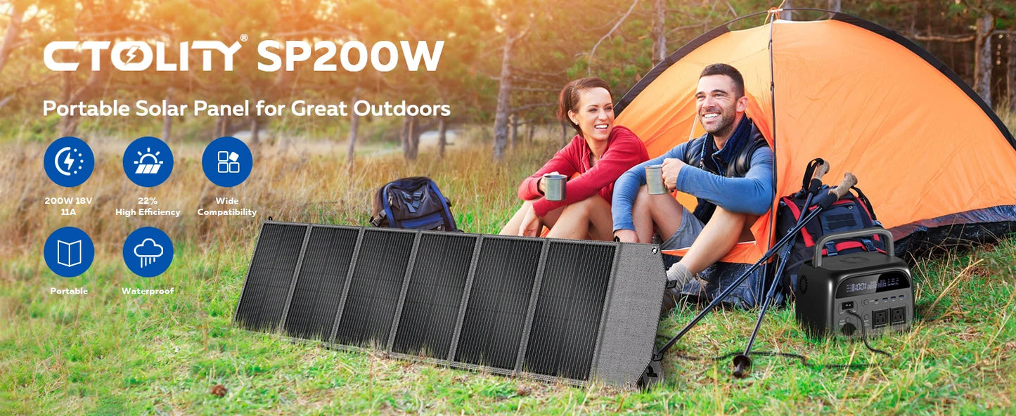 200W Foldable Solar Panels USB TYPE-C Port, Bag Outdoor Solar Charging Panel Camping Power Station ﻿