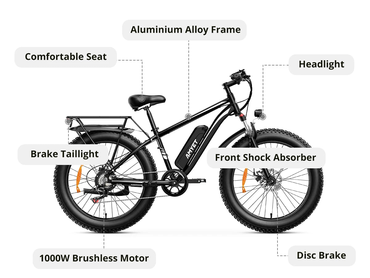 EB26 Electric Bike for Adults 1000W 48V 15AH  26" Fat Tire Mountain 31mph Dual Shock Absorber