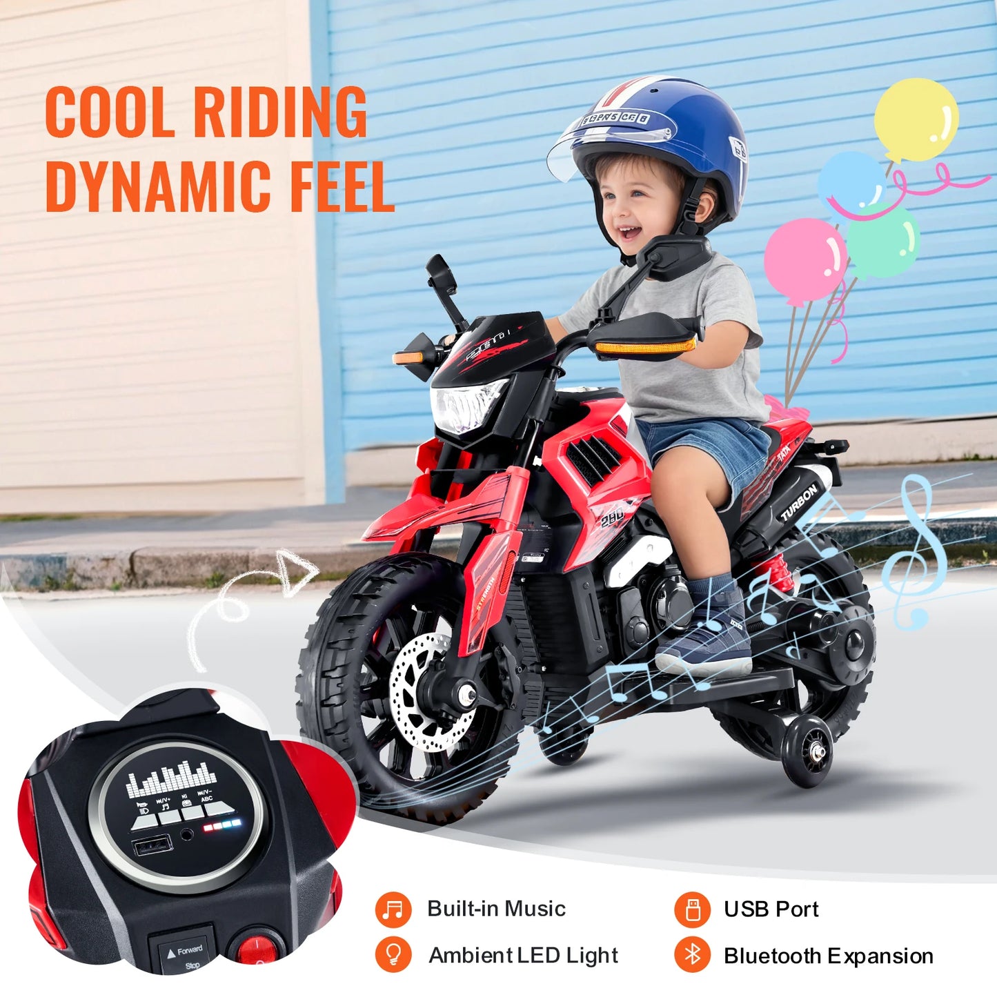 12V Children's E-Car Kids Ride On Motorcycle, Detachable Wheel Headlight Music Bluetooth,Boys Gifts