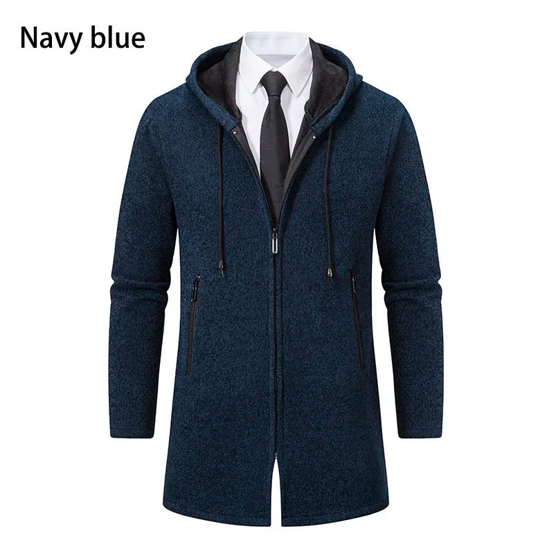 Winter Men's Thickened Hoodies Jacket  Long Sleeve Sweatshirts Cardigan  Solid Color Tops Overcoat