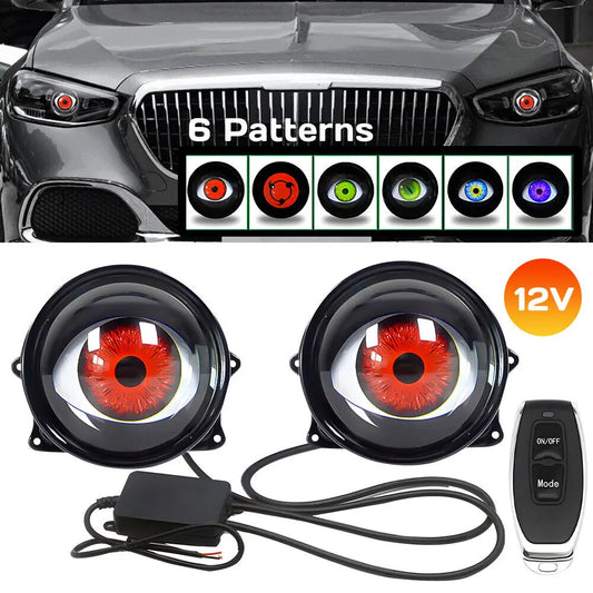 LED Dynamic Devil Eyes Lights 6modes 12V Remote Control Atmosphere Lamp Motorcycle Lens Headlight