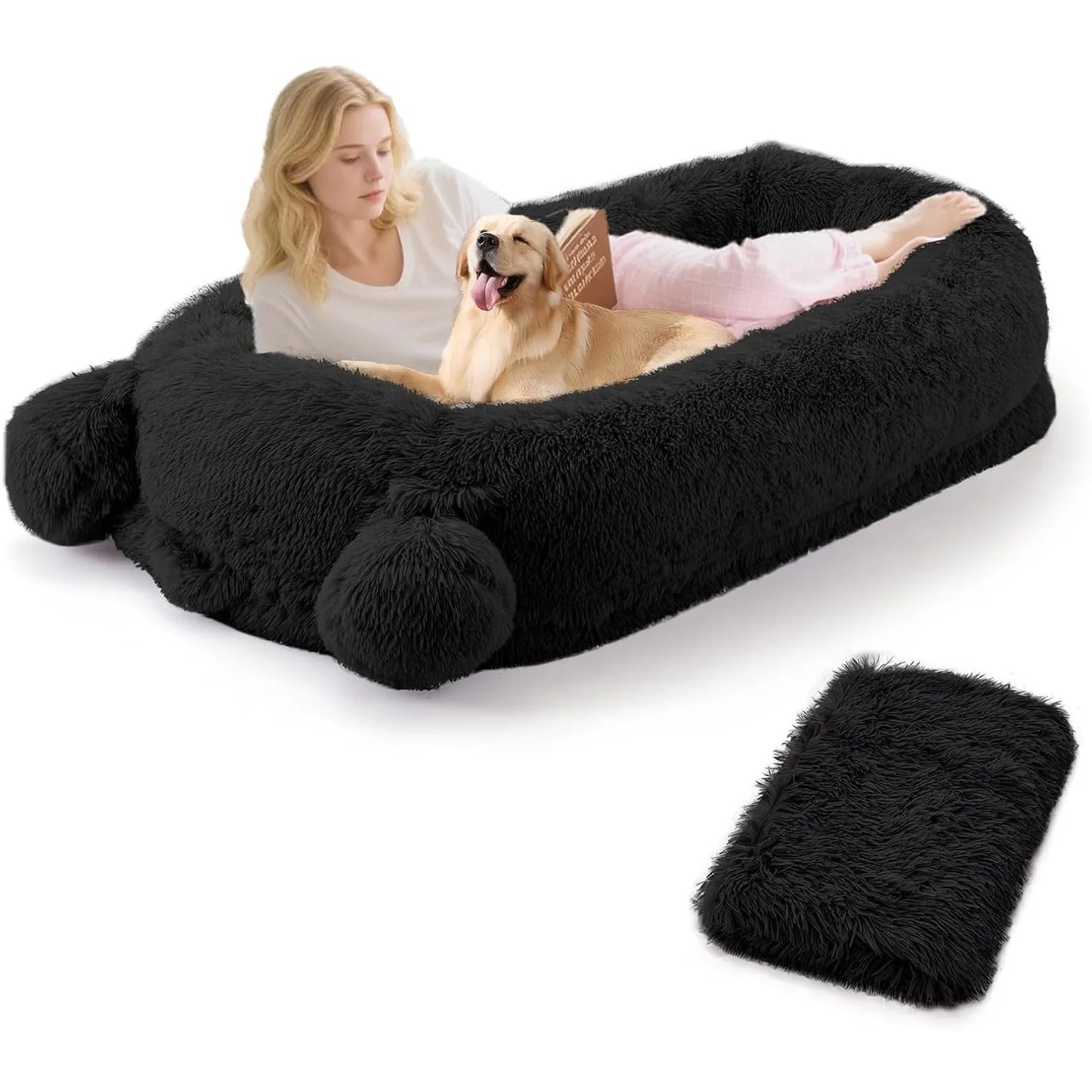 71" Large Human Size Dog Bed For Adults & Pets Removable Washable Cover Storage Pockets,Blanket Nap