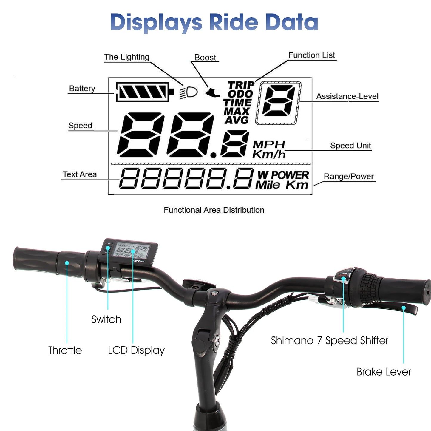 Electric road bike, detachable lithium battery,Including shelves, 250W, with LCD display