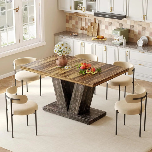 47 Inche Modern Dining Table for 4, chairs, White Rectangle Table, Dining Room, Kitchen, Living Room