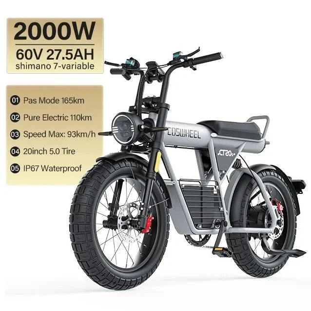 Electric Bike CT20S 2000W Motorcyle 20 Inch Fat Tire ,60V 27.5AH Bikes Adult