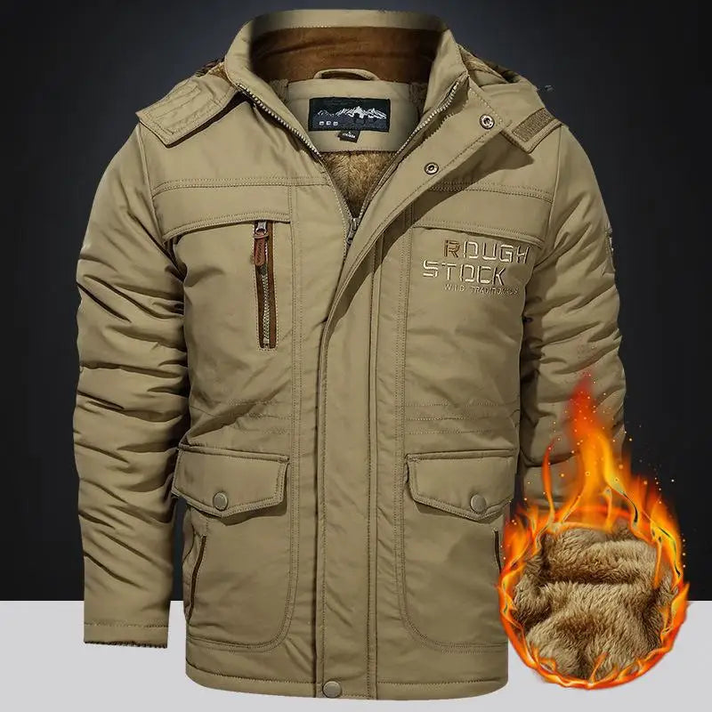 Men's Winter Jacket Fleece Linning Parka Coat Hooded Windbreaker Warm Big Size 6XL Multi-pocket