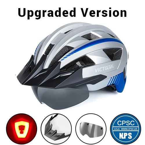 Safety Helmet,Men Women Visor Goggles LED Rear Light,Mountain,Bicycle  Racing Cycling Helmets