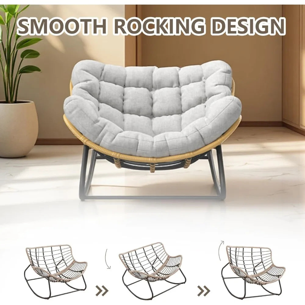 Egg Rocking Chair, Rattan Wicker Lounge Chair,Indoor/Outdoor Use in Bedroom/Living Room/Garden