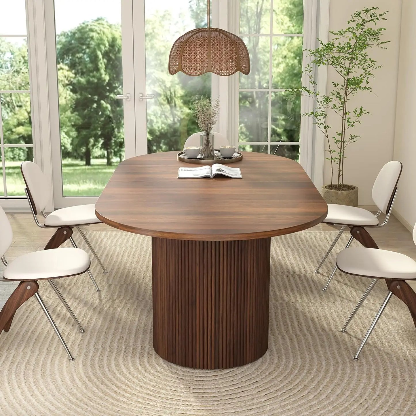 41 in-78 in Extendable Dining Room Table, 4-8, Round Expandable Table, Fluted Base, Modern Farmhouse