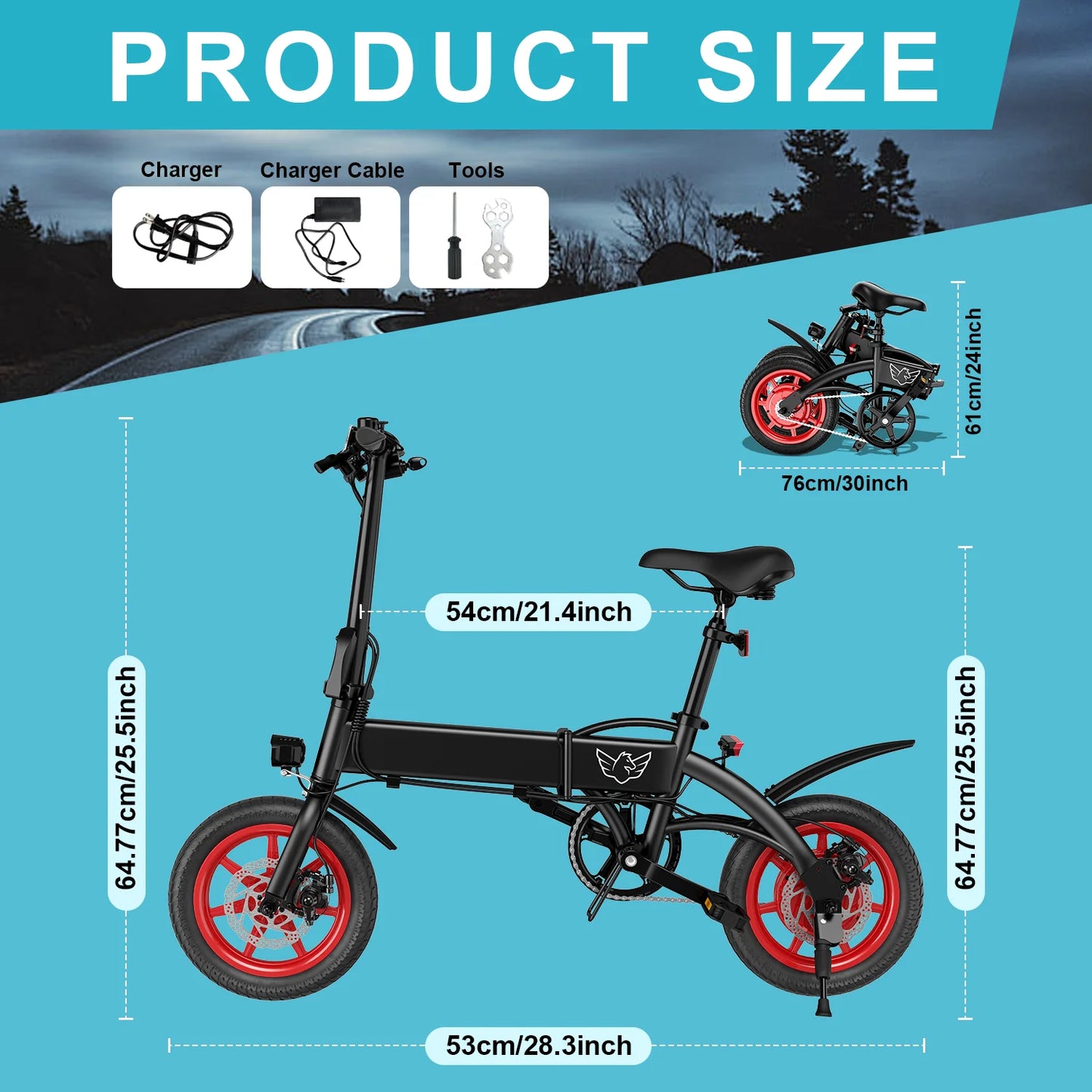 350W high-speed gear motor , foldable electric bicycle 15.5 miles lightweight small men's and women's adult