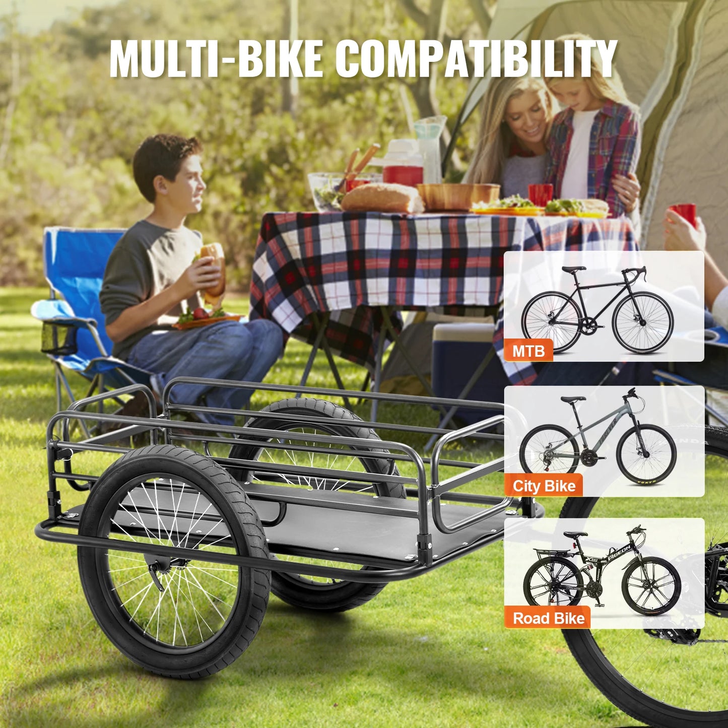275 lbs Bike Cargo Trailer, Foldable Compact, Universal Hitch 20" Wheels fits Most Bikes