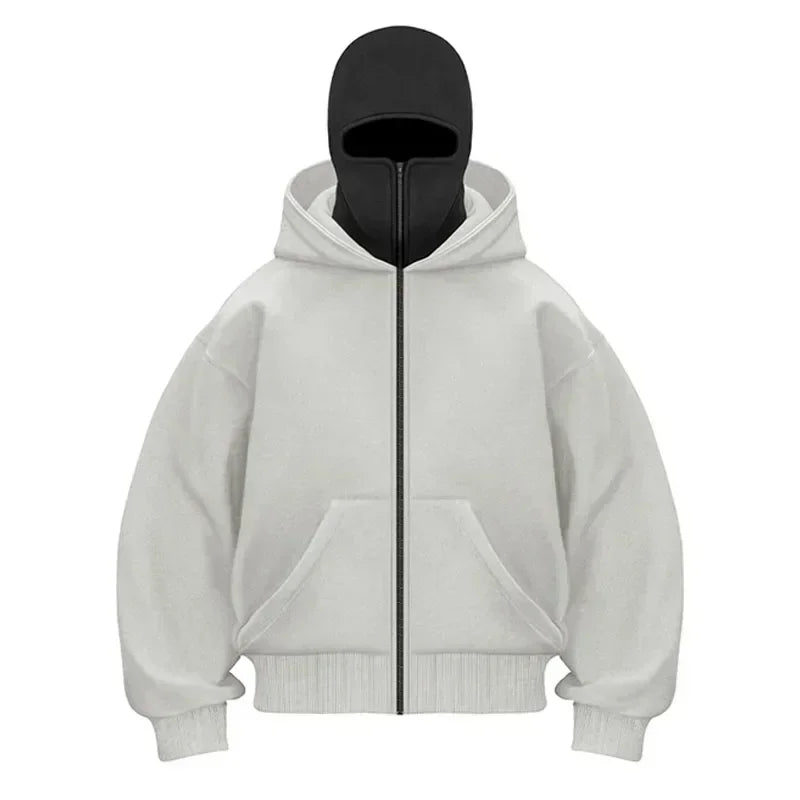 Men/women Balaclava Y2K Gothic winter Warm, double hooded sweatshirt men's mask zipper sports Jacket