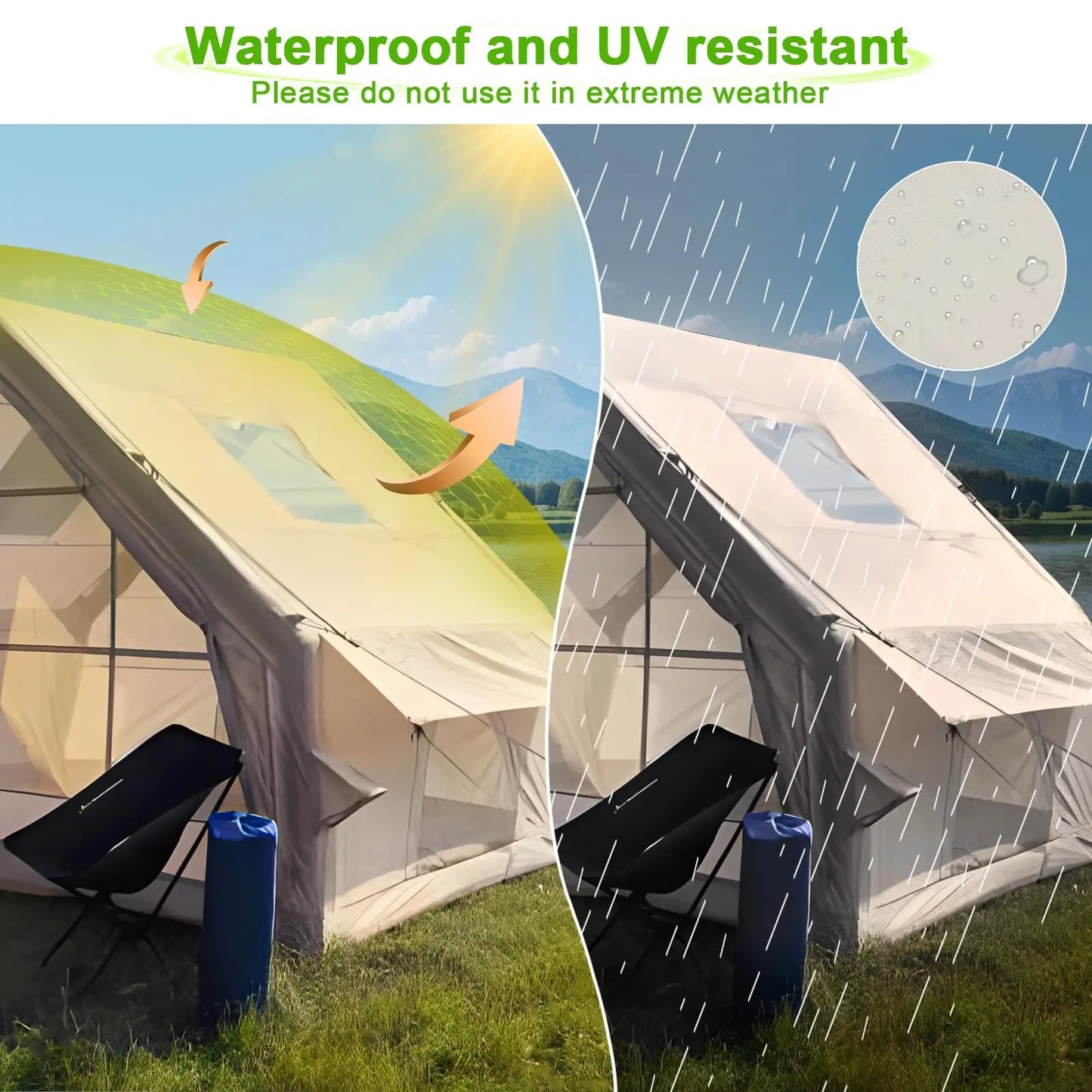 Large inflatable tent 67.8 Square Feets inflatable, 4-6 people,4 Season Glamping Tent,Waterproof