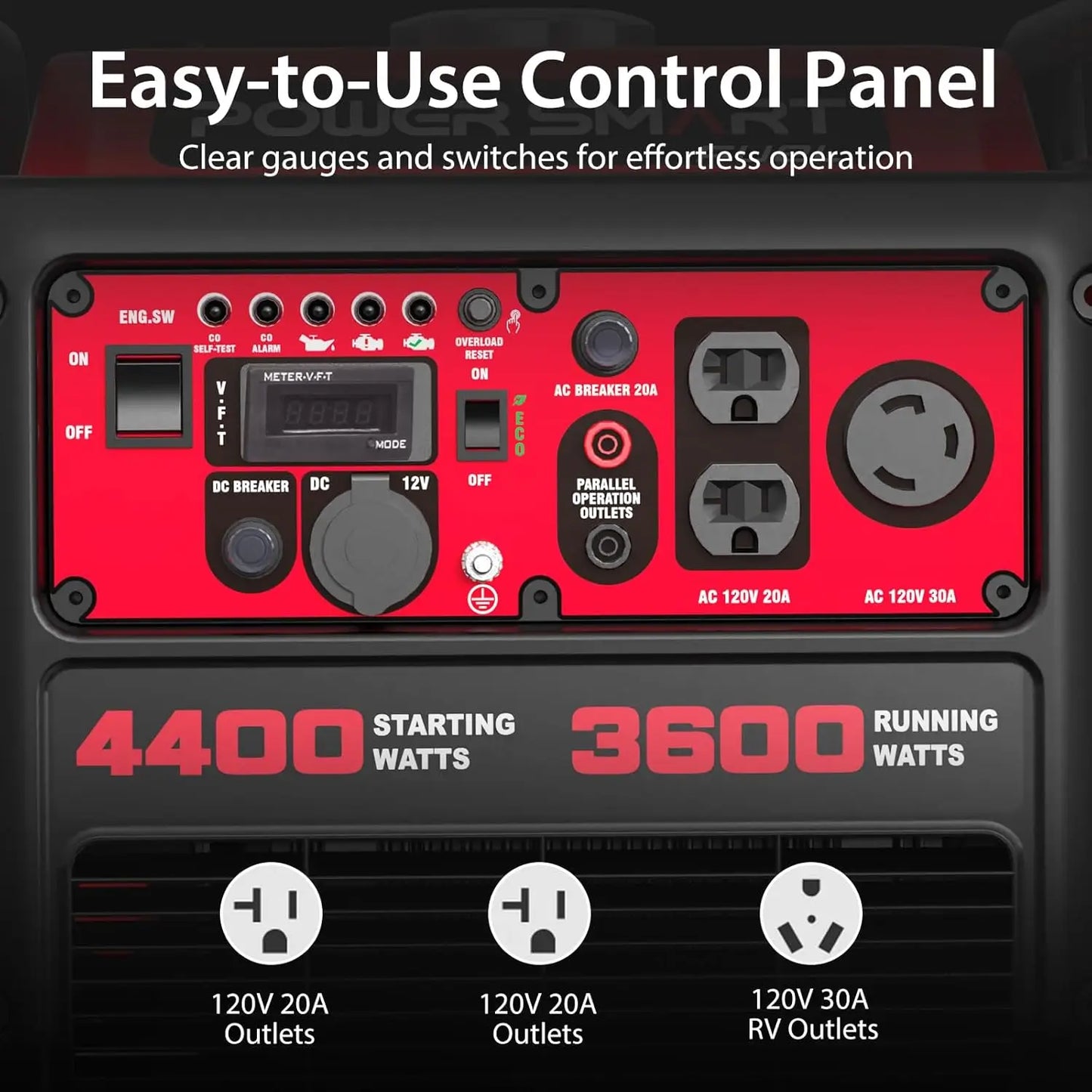 4400W Portable Inverter Generator, GAS Power, CO Sensor, Quiet-Lightweight,Home Backup, RV NOT SOLAR