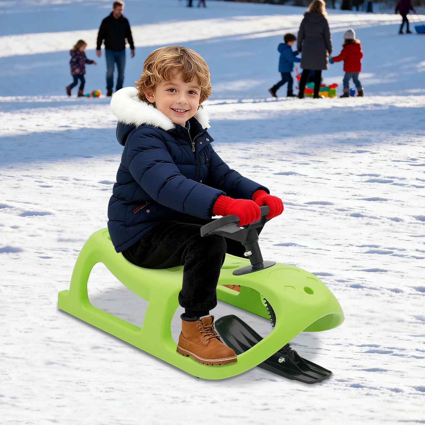 Snow Sled 100kg Load-bearing Capacity Single Rider Winter Sleigh Outdoor, Toddlers & Kids