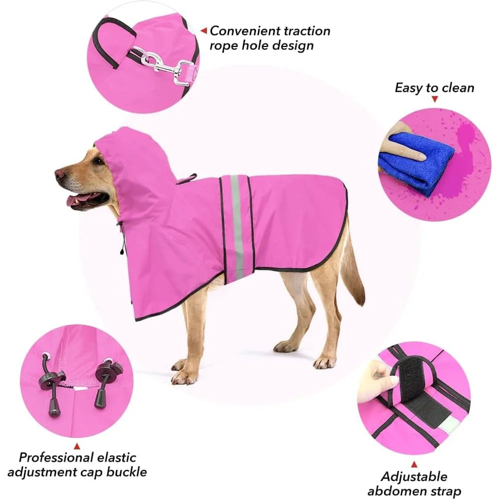 Waterproof Lightweight Dog Raincoat Reflective Adjustable Poncho Hooded Rain Gear Small Medium