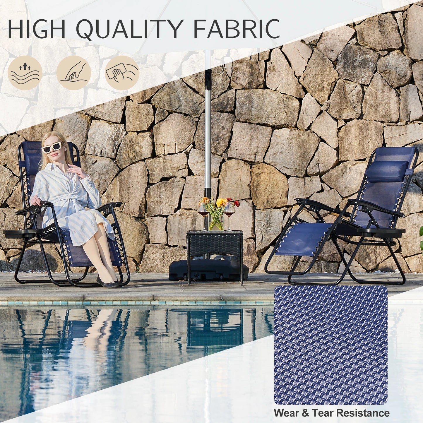 Zero Gravity Set 2 Portable Recliner Camping Patio Outdoor Chair,Cup Holder Trays Adjustable Pillow