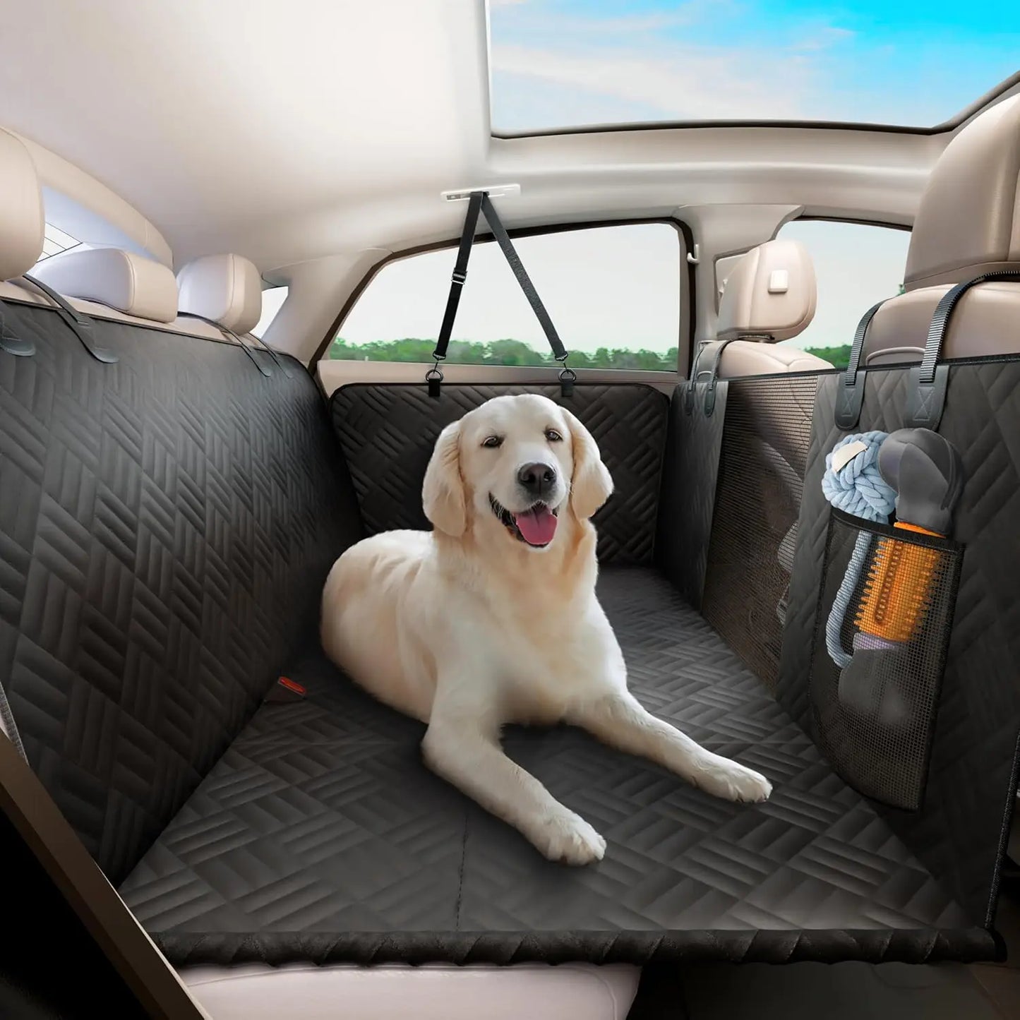 Car Rear Seat Seat Cover, Hard Bottom to 400 Pounds, 600D Heavy-Duty Anti-Scratch Washable Cars/Suvs