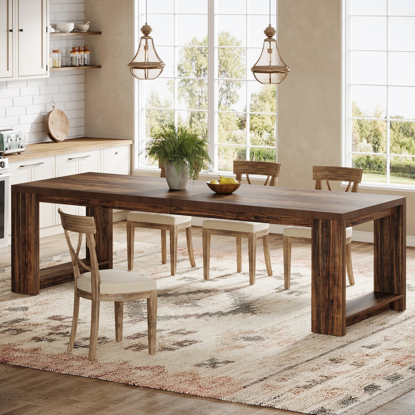 Tribesigns 86.61-Inch Dining Table for 6-8 People, Modern Long Kitchen Table,Pedestal Base, indoor