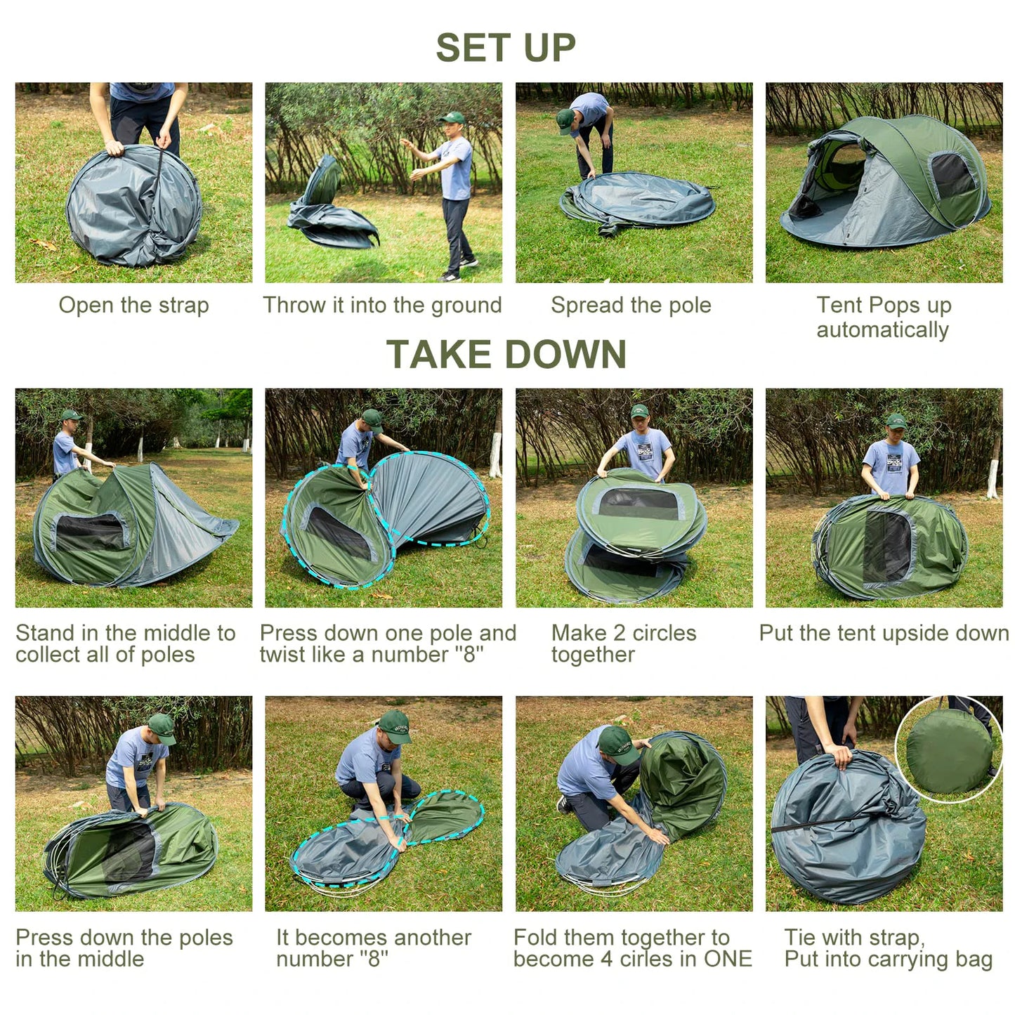 3-4 People Throw Open Tent Automatic Pop Up, Waterproof Large Family Tent for Camping Hiking Tourist