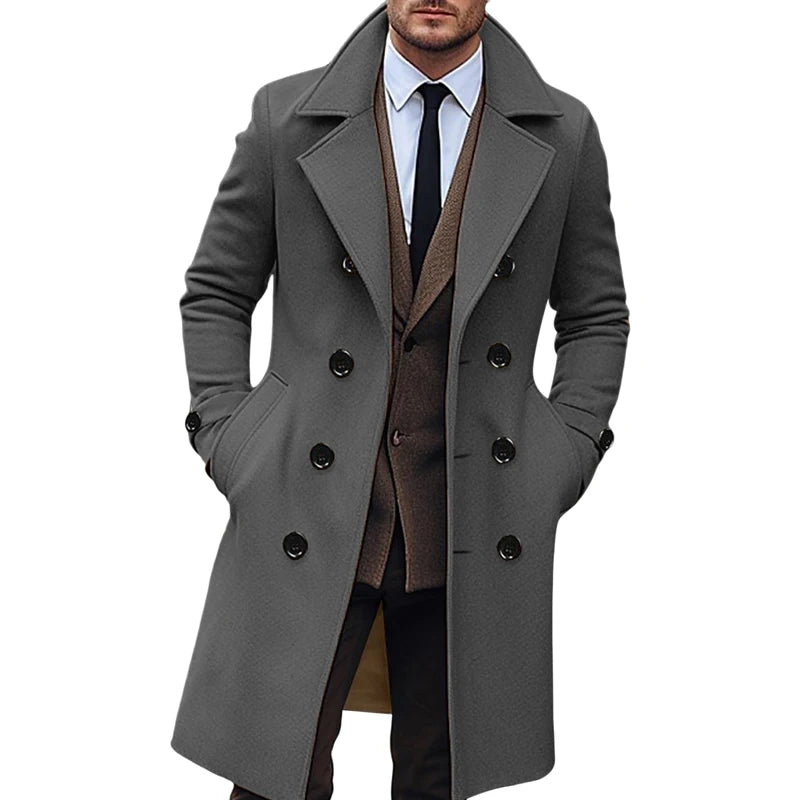 Classic Wool Blend Peacoat with Notched Lapel and Button Closure for Men s Winter Fashion Outerwear