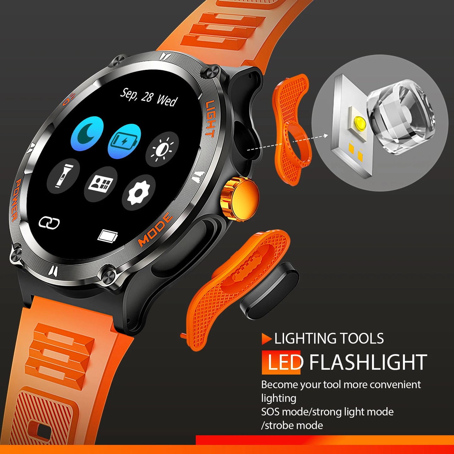 Smart Watch 3ATM Waterproof 1.53" KT76, Compass, LED Flashlight Heart Rate Sleep Analysis Bluetooth