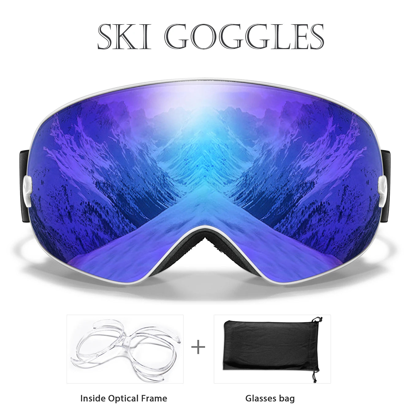 Winter Outdoor SKI Goggles Men/Women Teen, Free Optical Frame/Bag, UV400 Anti-Fog Snowboard Eyewear