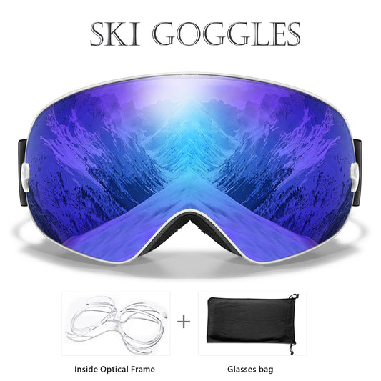 Winter Outdoor SKI Goggles Men/Women Teen, Free Optical Frame/Bag, UV400 Anti-Fog Snowboard Eyewear