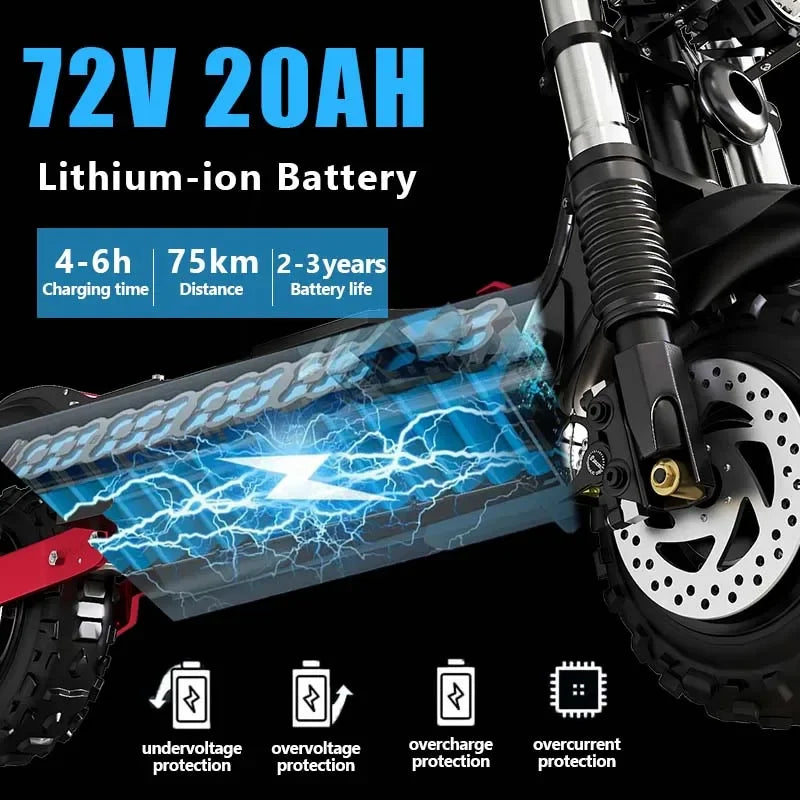 1200W 2400W 6000W Commuter Seat Adults Electric Scooter 48V/72V 10 inch Tubeless Off Road Tire,LCD