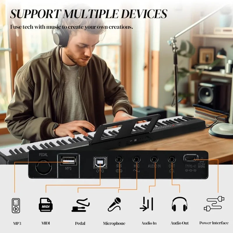 88 Key Foldable Electronic Piano, Semi-Weighted Digital Piano with Dual Bluetooth Mode (Black)