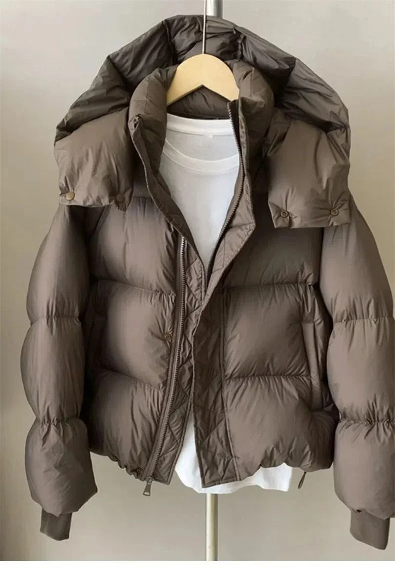 Ladies Short Down Cotton Jacket  Warm Down Cotton Parkas New Fashion Hooded Loose Lady Bread Coats