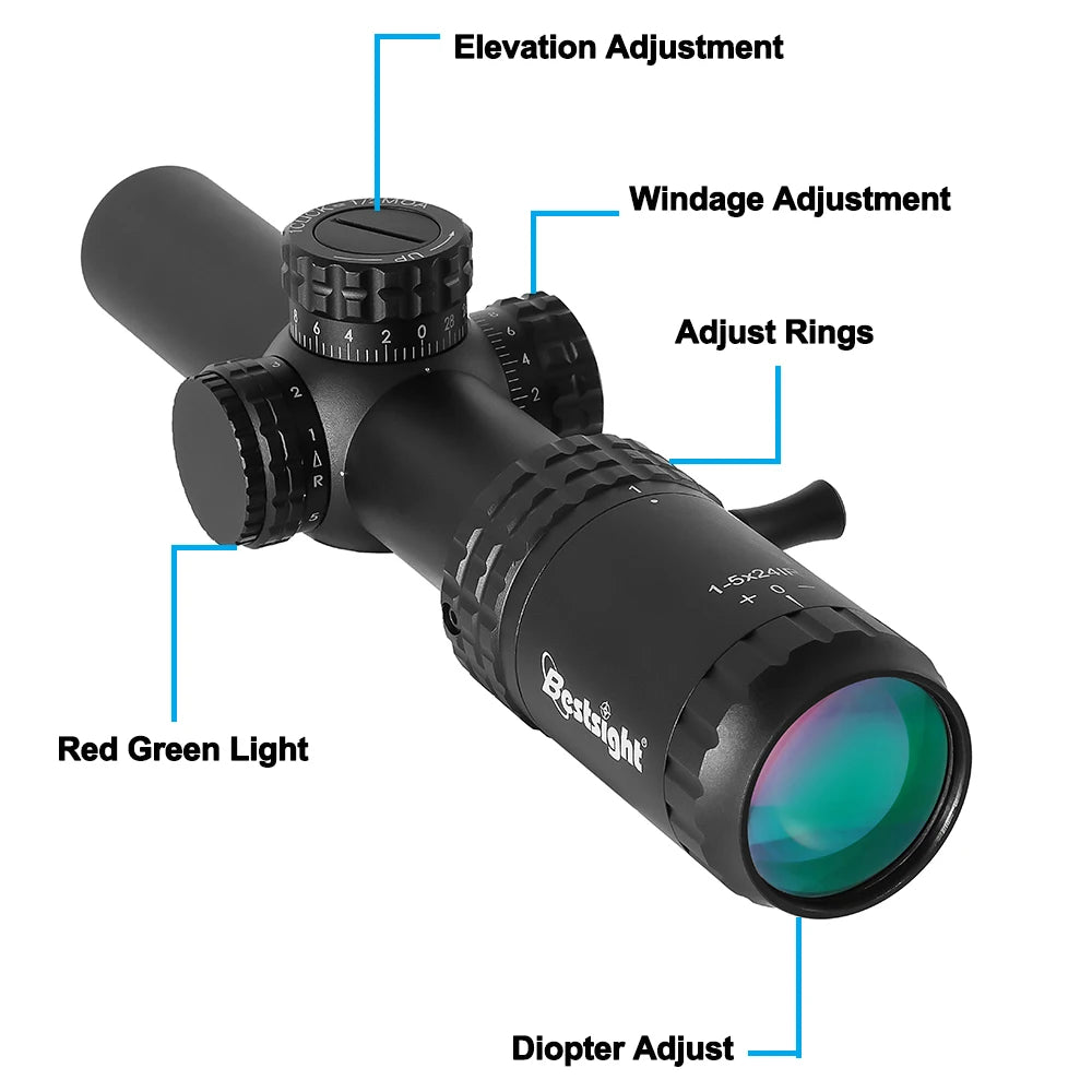 1-5X24 Tactical Optical Rifle Scope Red and Green Illuminated Reticle HScope Ar15 Sight