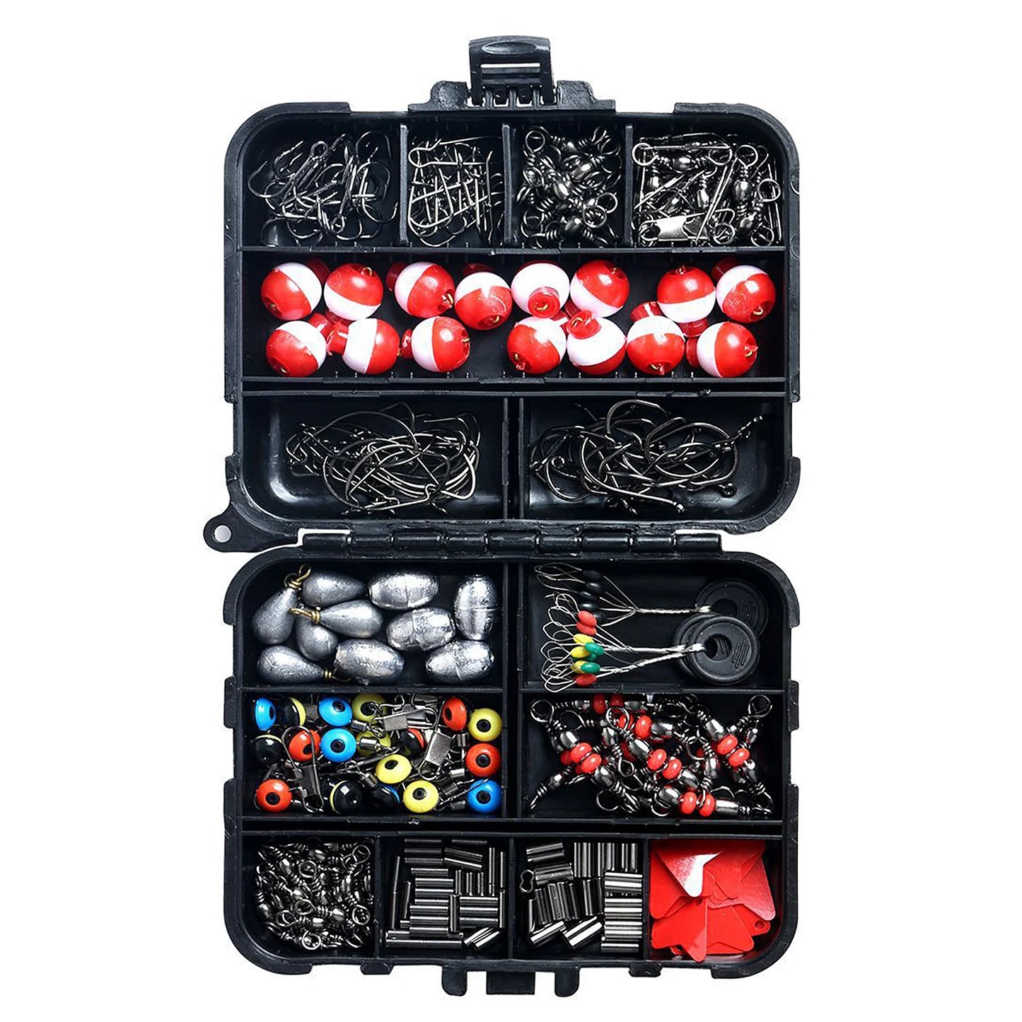 263pcs Fishing Set with Tackle box, Inc. Plier Jig Hooks Sinker Weight Swivels Snaps Sinker Slides