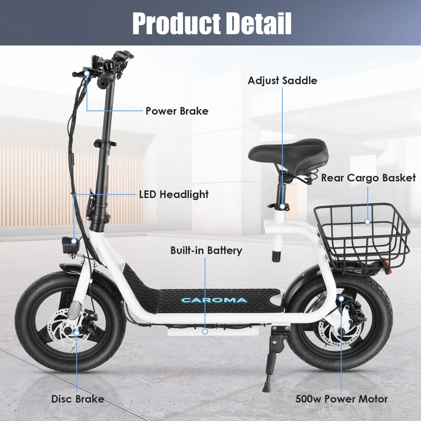 560W Electric Scooter with Seat 14" Tire, 30 Miles,20MPH Max Speed, Foldable Electric, Adults 300 LBS