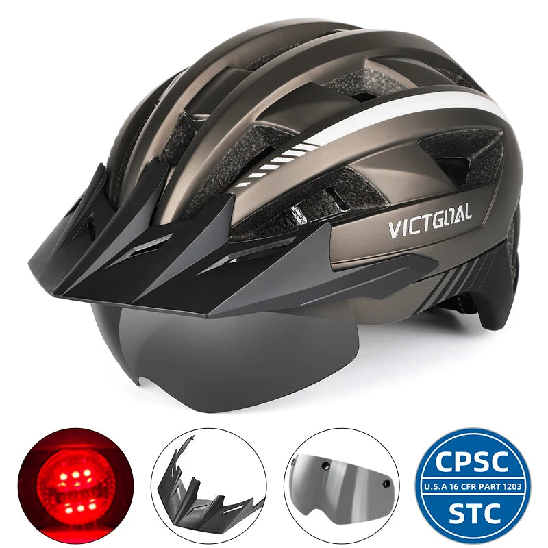 Safety Helmet,Men Women Visor Goggles LED Rear Light,Mountain,Bicycle  Racing Cycling Helmets