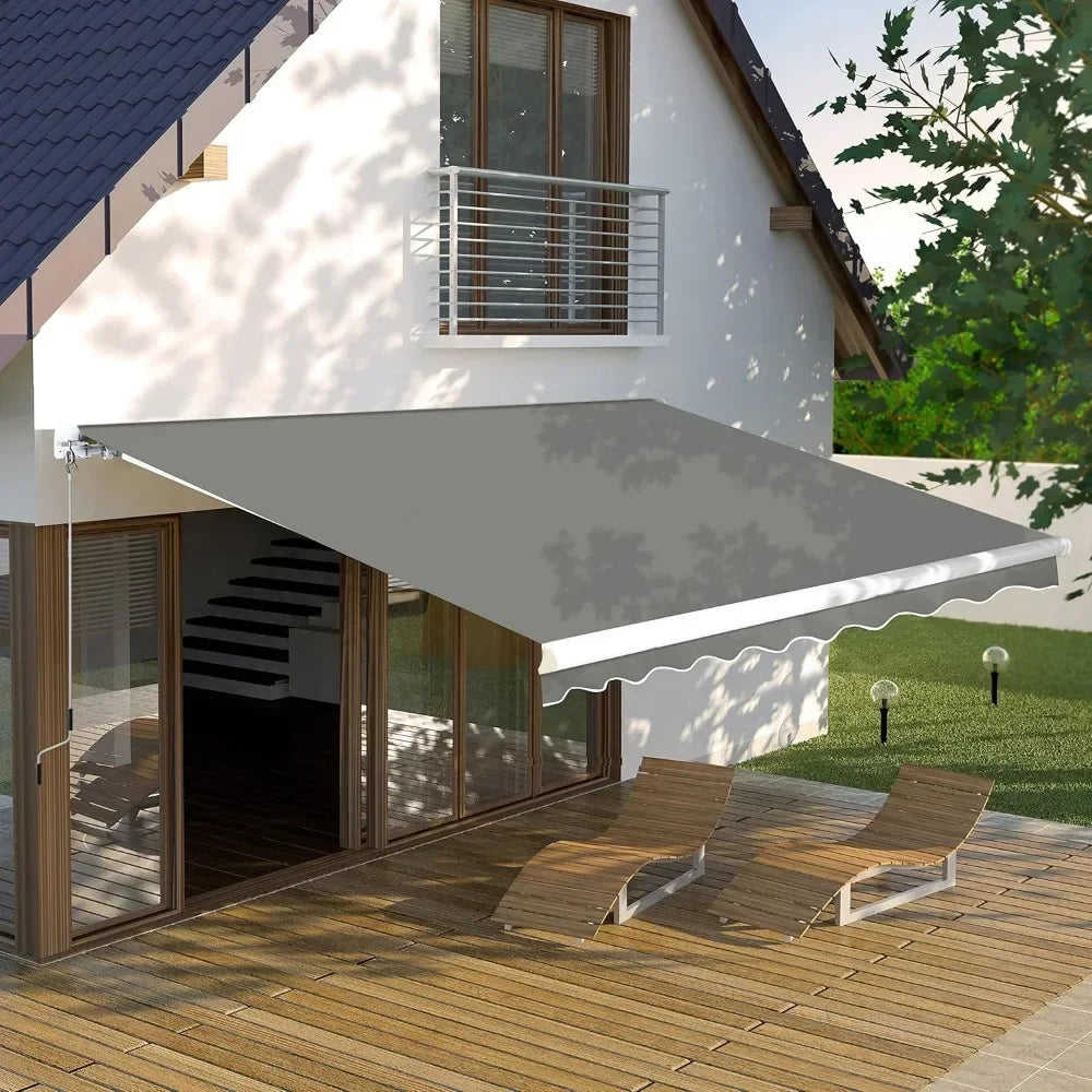 12'x10' Retractable Terrace Awning, Deck Outdoor Shelter,Hand Crank, 120" Projection, Outdoor Awning