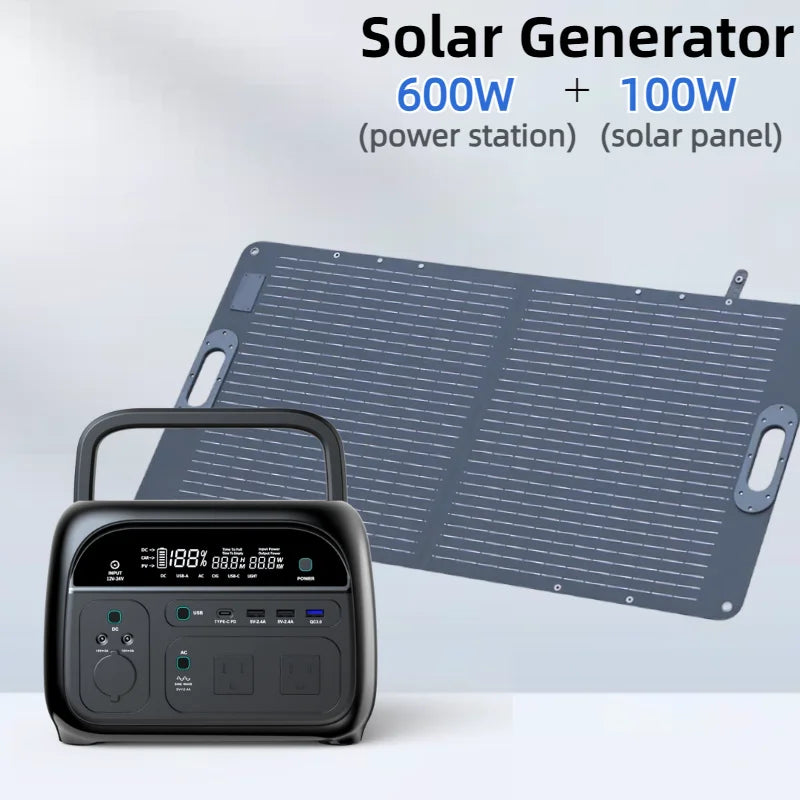 600W Solar Generator LiFePO4 BAT Portable Outdoor Activities 100W 200W Foldable Solar Panel Charger