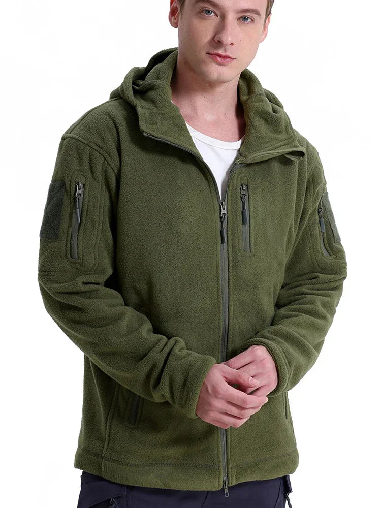 Men's fleece Hiking Hunting Outdoor  Jacket Winter Warm Full Zip Military Hoodies Multi-Pockets