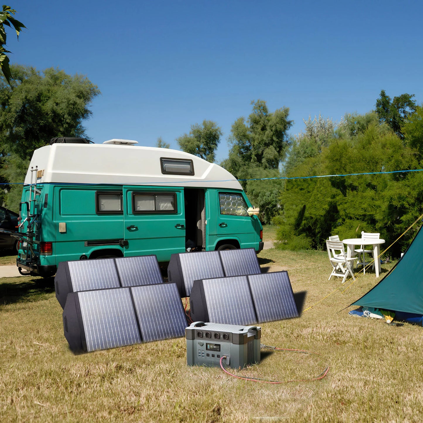 S2000 Pro Outdoor Generator 2400W MPPT Power Station,4X100W  Folable Solar Panels,RV Camping, Home