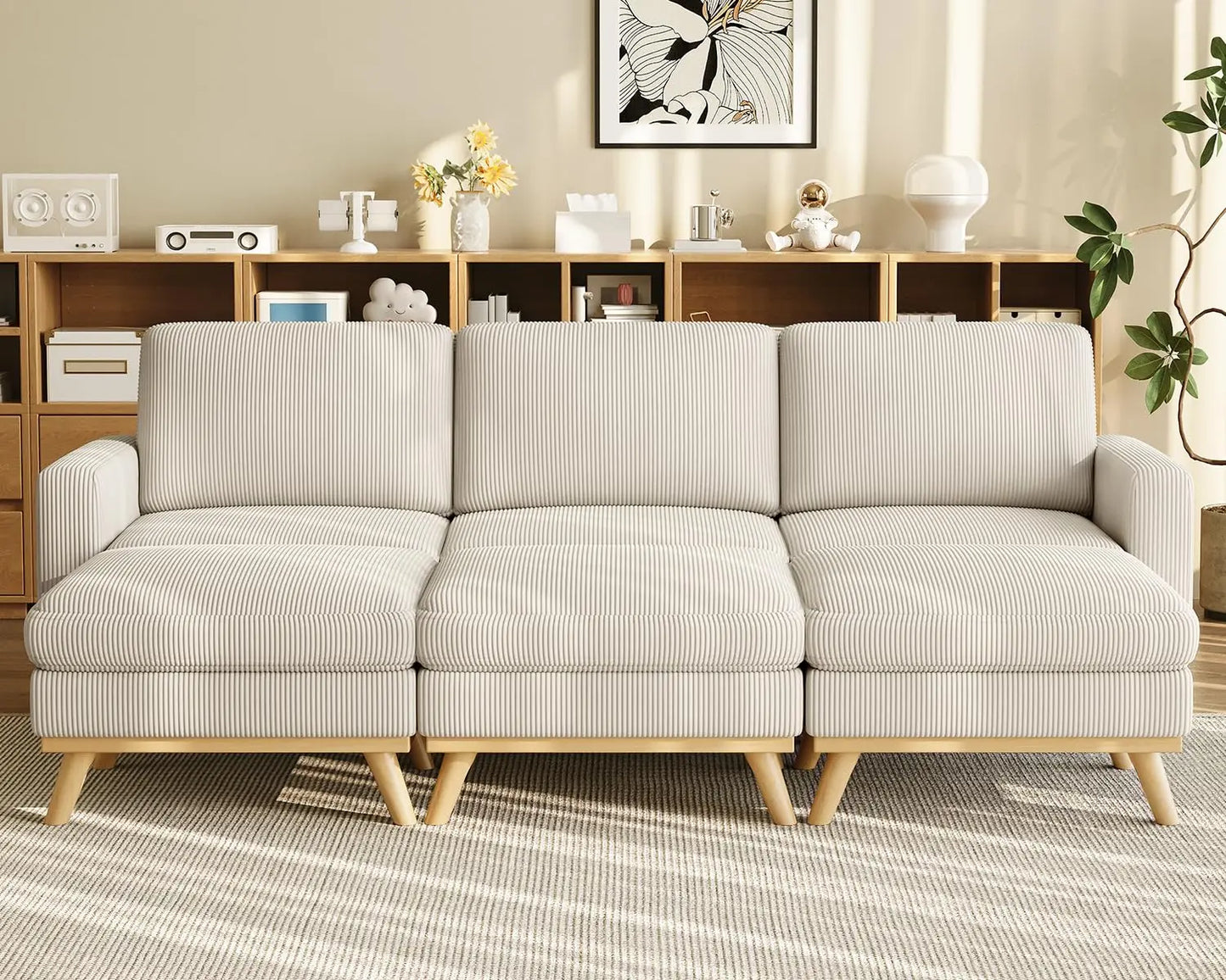 INDOOR 97" L-Shape Modular Sectional Sofa 3-Seat Corduroy Movable Otto green,black, Customized